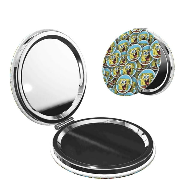 Zufioo SpongeBob SquarePants for Portable Pocket Makeup Mirror, Foldable Handheld Magnifying Beauty Mirror Suitable for Wallet Handbag for Women-Round Shape