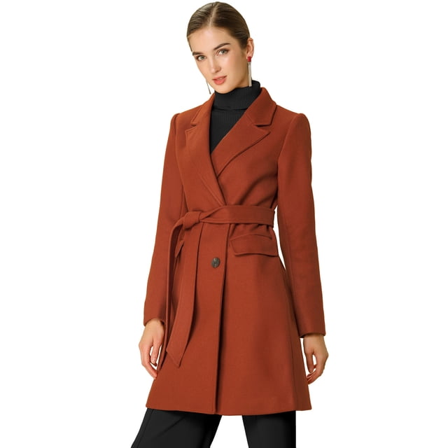 Abrigo De Invierno Medio Largo Con SolaY Doble BotonaduPaMujer Rojo ladrillo S