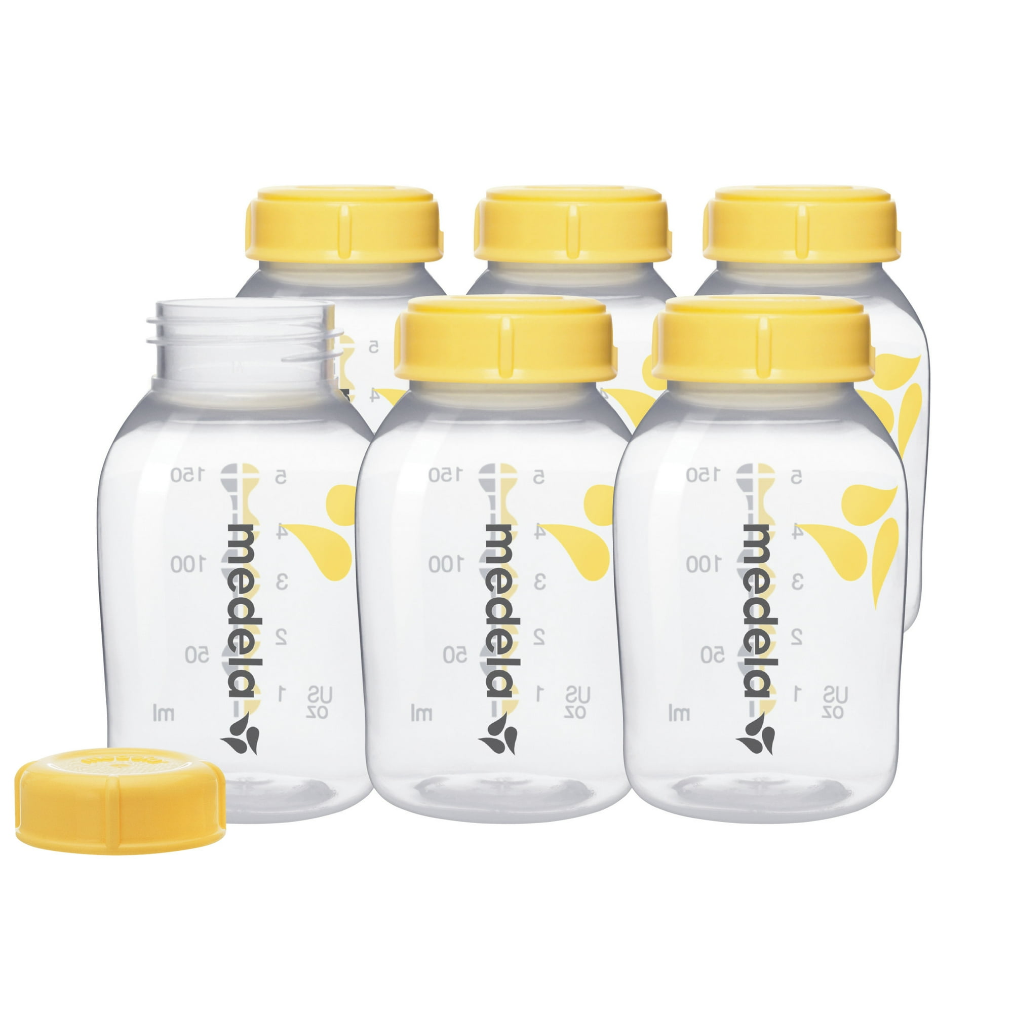 Medela Breast Milk Collection and Storage Bottles Set, 5oz, Clear and Yellow, 87095, 6 Pack