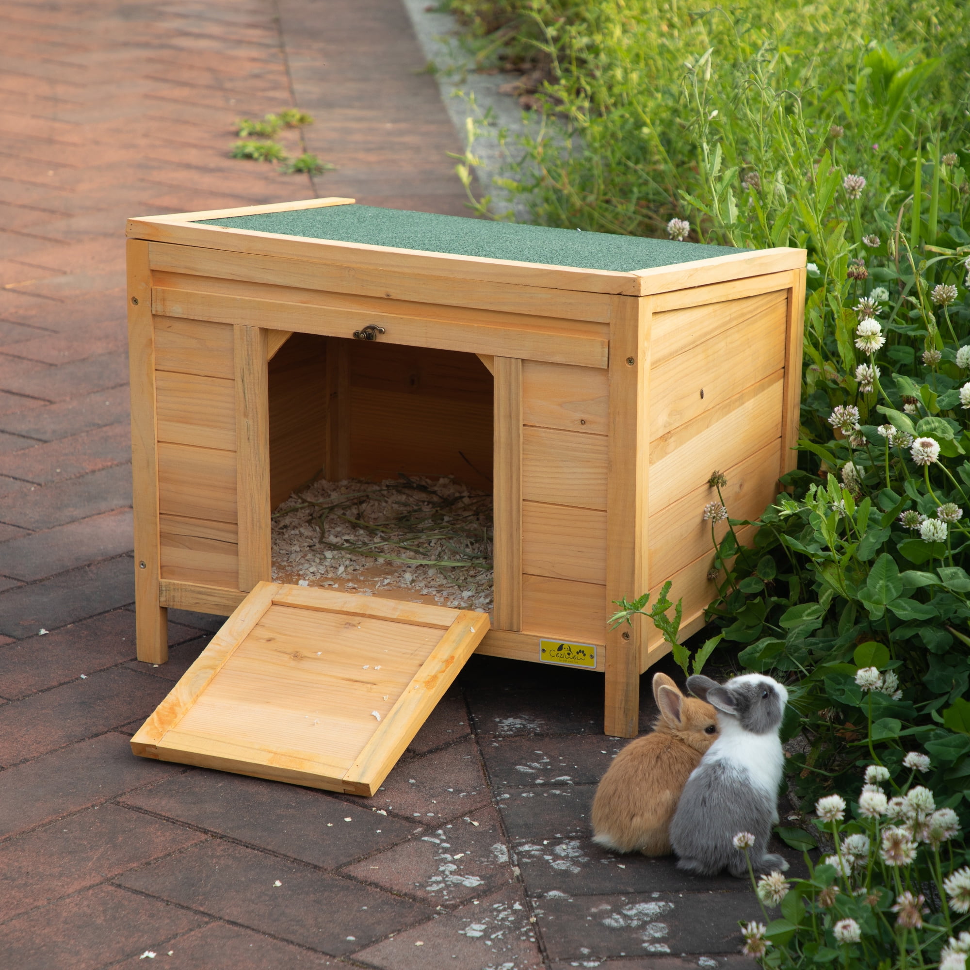 Coziwow 24" Wooden Cat House Rabbit Hutch Small Dog Pet Cage Indoor&Outdoor