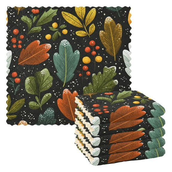 6 Pieces of Kitchen Towels 11x11Inch Kitchen Dish Cloths Kitchen Dish Towels Reuseable Cleaning Cloths Cute Christmas Leaves