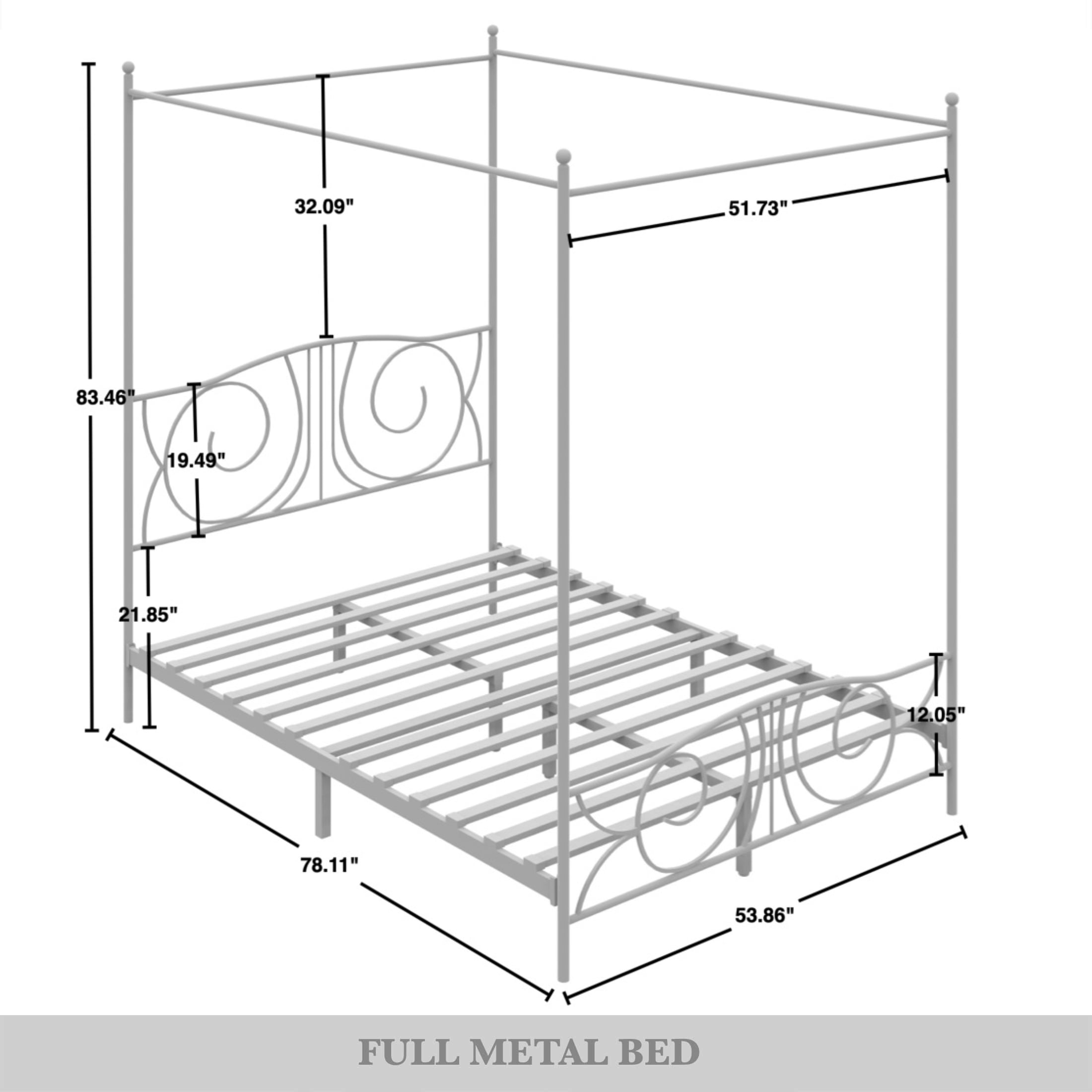 Castle Place Ornate Ironwork Full Metal Platform Canopy Bed, White