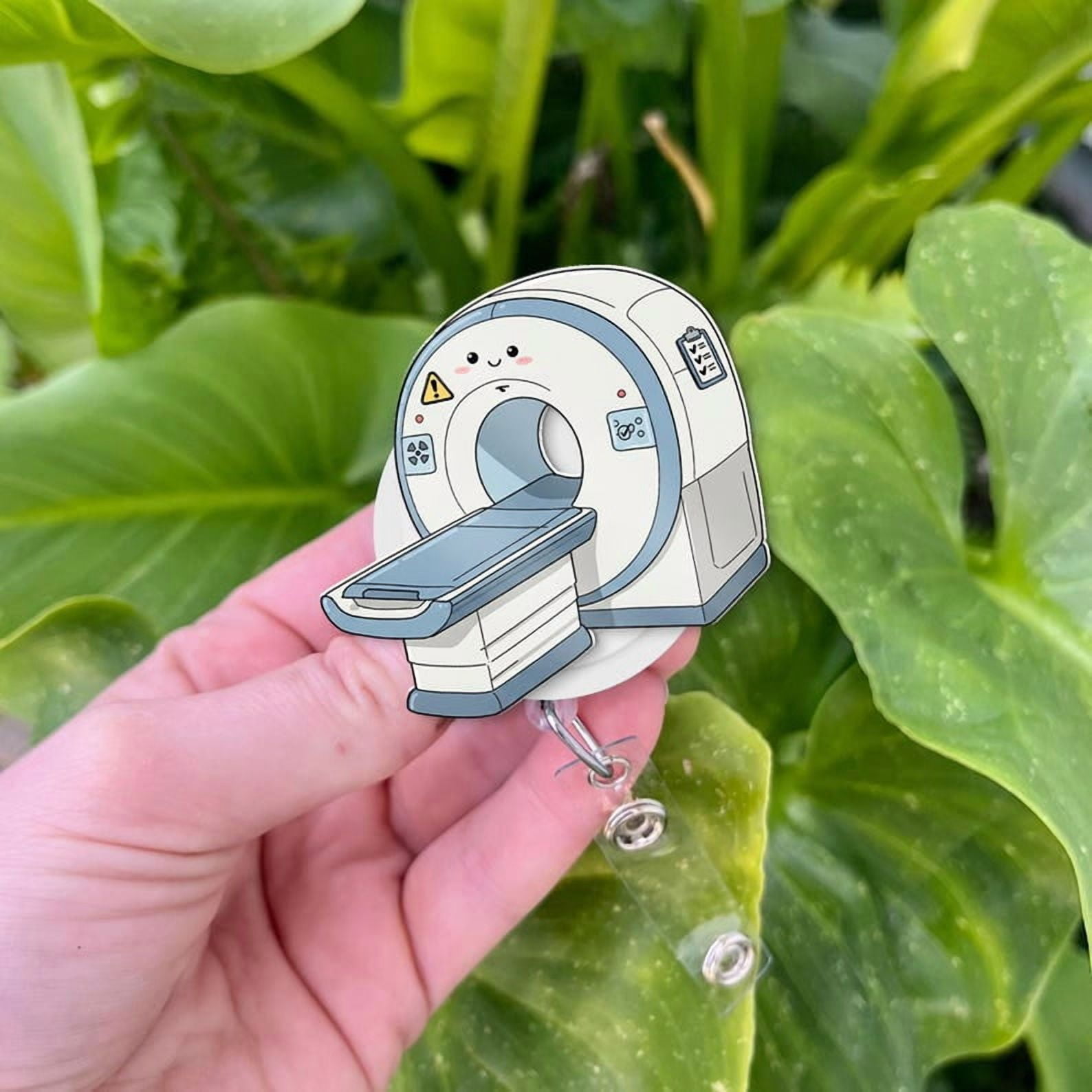 ViciArt Cute MRI Machine Badge Reel, Acrylic Retractable ID Holder, Blue Gray Radiology Clip