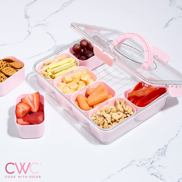 COOK WITH COLOR Snackle Box, 8 Compartment Tray with Lid, Pink