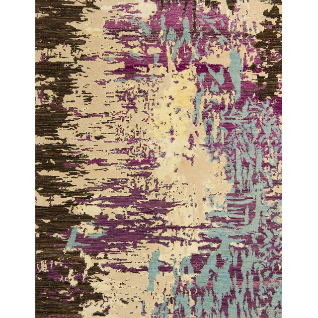 Ahgly Company Machine Washable Indoor Rectangle Abstract Velvet Maroon Purple Area Rugs, 7' x 9'