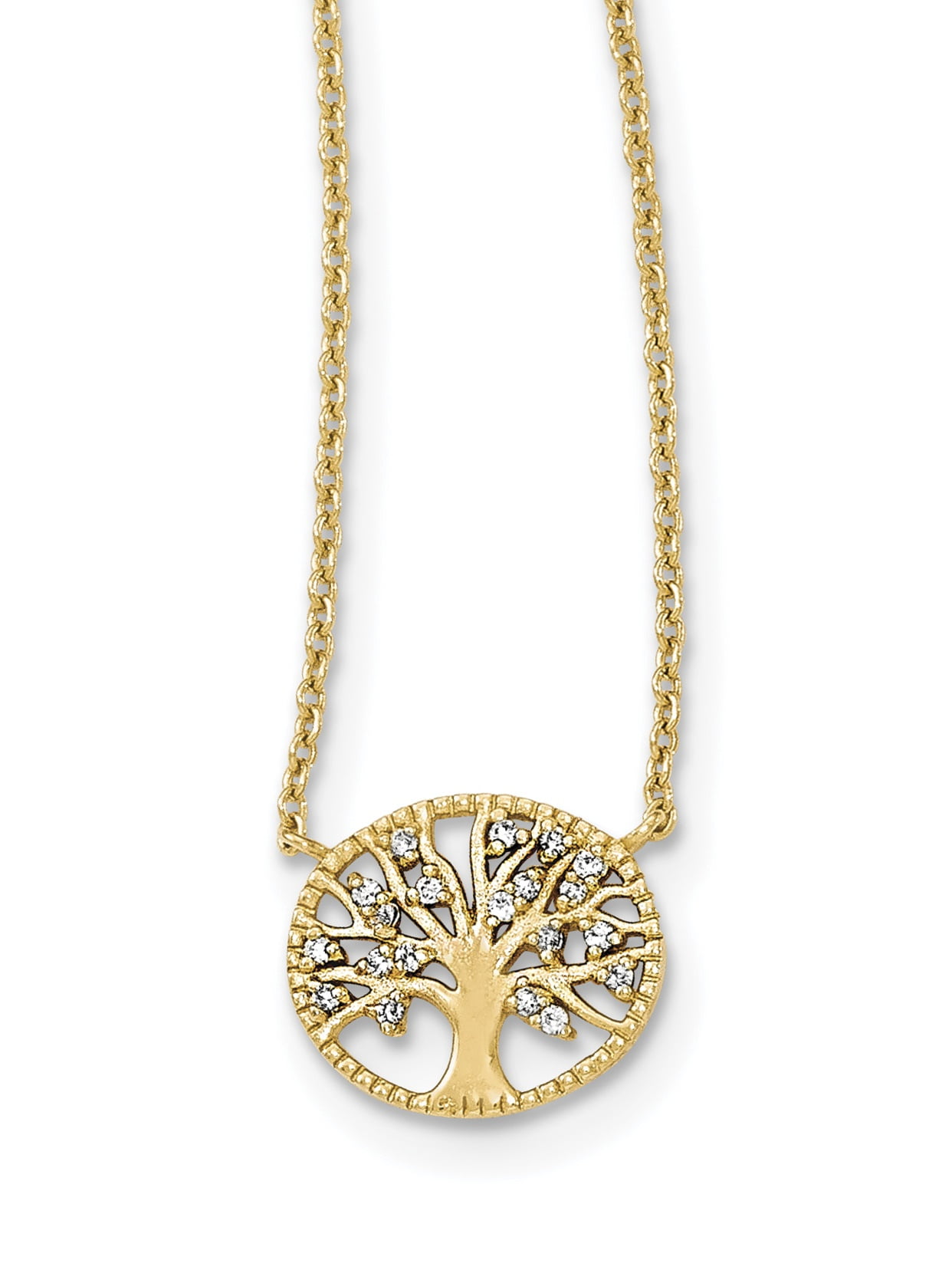 West Coast Jewelry Sterling Silver Polished Gold-Plated Tree with CZ Necklace