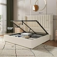thumbnail image 2 of VanAcc Lift up Storage Bed Frame Queen Size, Upholstered Platform Bed Velvet with Channel Tufted Wingback Headboard, No Box Spring Needed, Cream, 2 of 7
