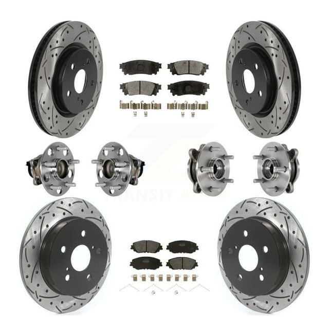Transit Auto Front Rear Hub Bearings Assembly Coated Disc Brake Rotors and Semi-Metallic Pads Kit (10Pc) for Car Toyota Camry - Left Right Side (Driver Passenger) KBB-125533