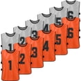 thumbnail image 1 of 12-Pack Adult Team Training Vests - 6 Grey & 6 Orange - Loose Fit, Breathable Open Side Design - Numbered Front & Back for Easy Team Identification - Soft Polyester, Absorbent & Washable - Ideal for, 1 of 7