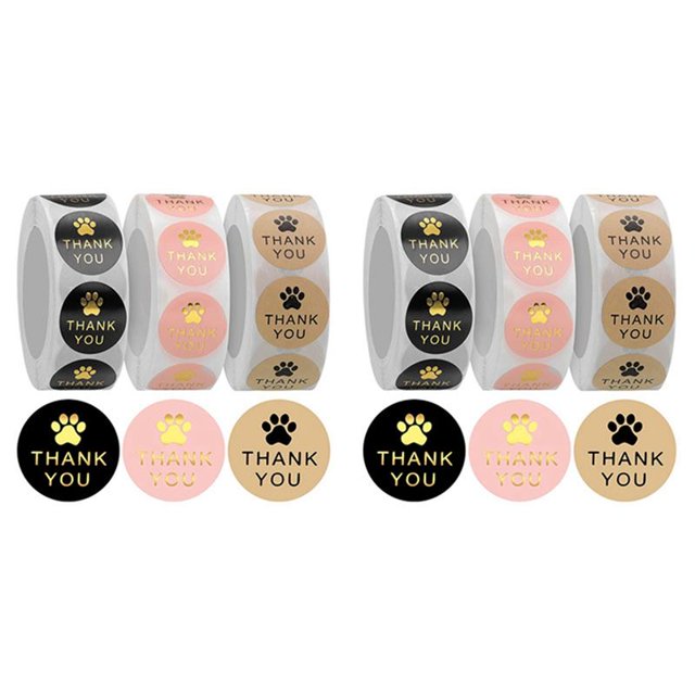 3000 Piezas de Pegatinas Redondas de Papel Kraft Con Estampado de Patas de Agradecimiento, Etiquetas de Impresión de Garra de Perro, Regalo para Sellado Y Decoración