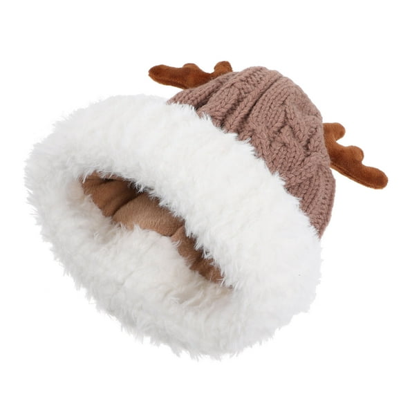 ORDDIART Knitted Warm Christmas Hat Khaki Antler Deer Horn Hat for Festive Decor