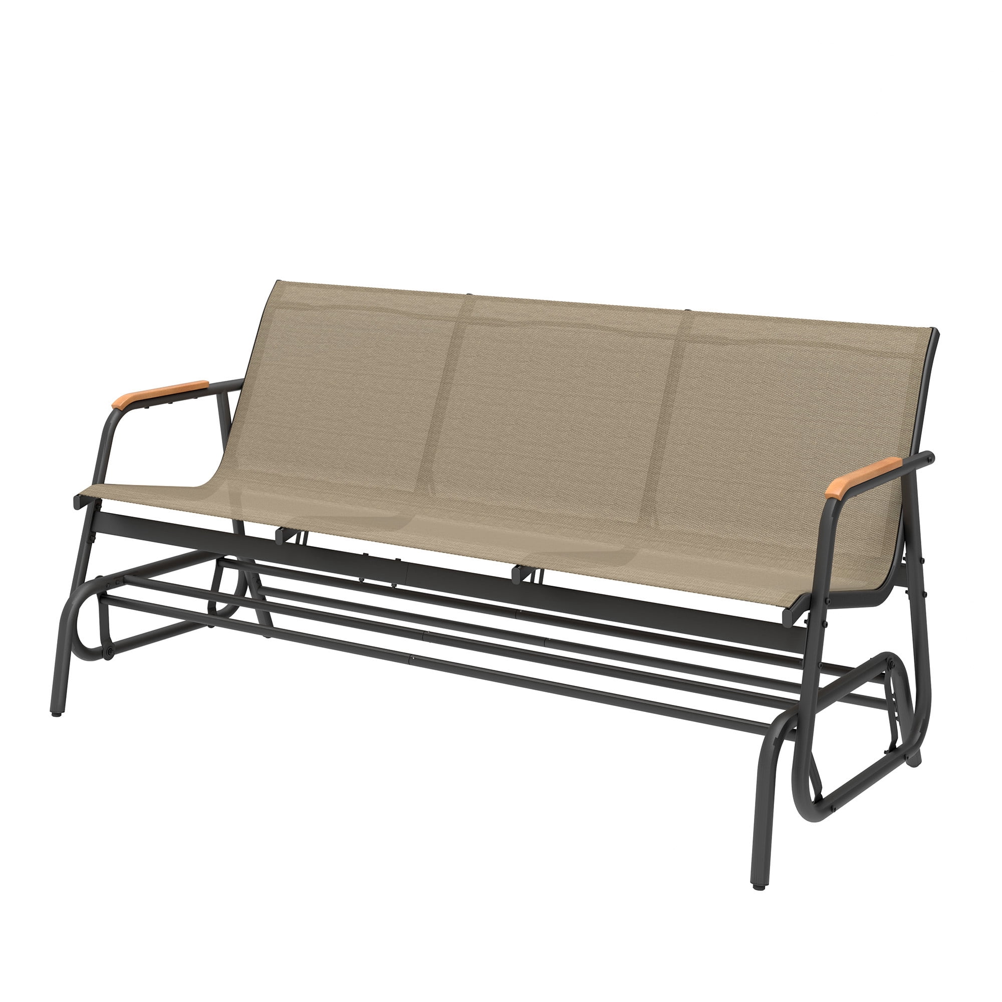 Uforic 3-Seat Patio Glider Bench, Outdoor Porch Swing with Breathable Textilene Mesh Fabric, Brown