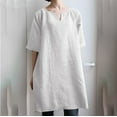 thumbnail image 2 of Casual Dresses for Women Short Sleeve Cotton Linen Comfy Short T Shirts Dress V Neck Solid Loose Mini Dress Tops Blouse, 2 of 5