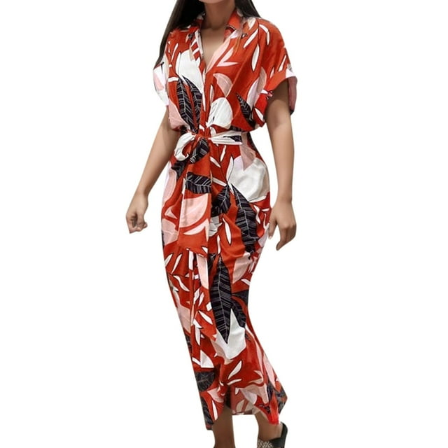 WILLBEST Robes Femmes Été Femmes Été Imprimé Floral Robe Décontractée Été Manches Courtes Boutons Longueur Mi-Longue avec Ceinture pour Confort Élégant