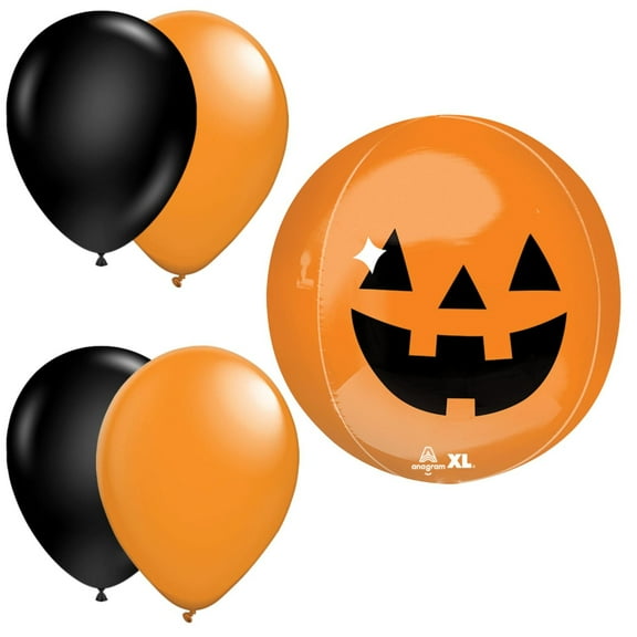 LoonBalloon 16" Orbz Halloween Manor Pumpkin Foil Balloon with 4 Latex Balloons – Spooky Party Decoration Set