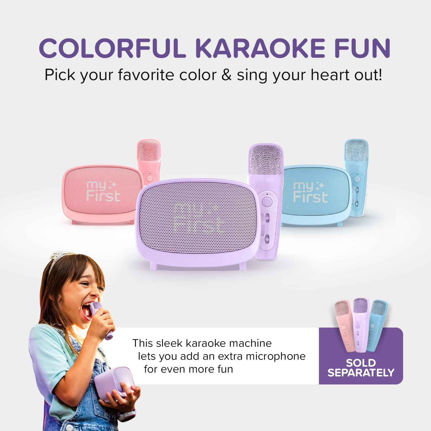 myFirst Voice 2 Kids Karaoke Machine with Portable Bluetooth Speaker, Wireless Microphone & 5 Voice Changers (Purple)