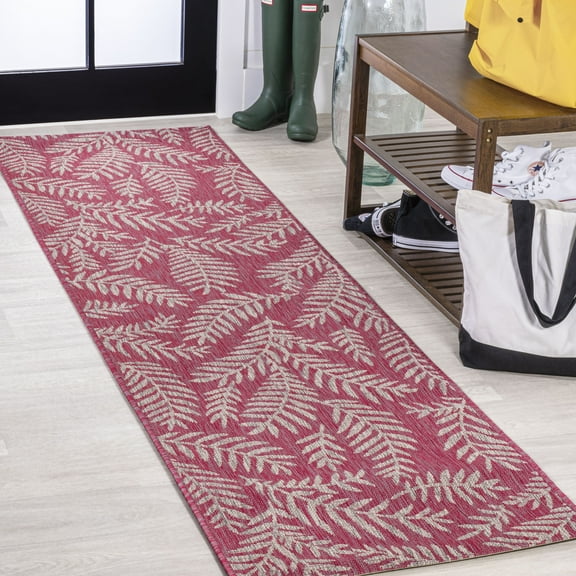 JONATHAN Y SANTA MONICA 2 x 8 Runner Rug, Nevis Palm Frond - Fuchsia/Light Gray, SMB119F-28