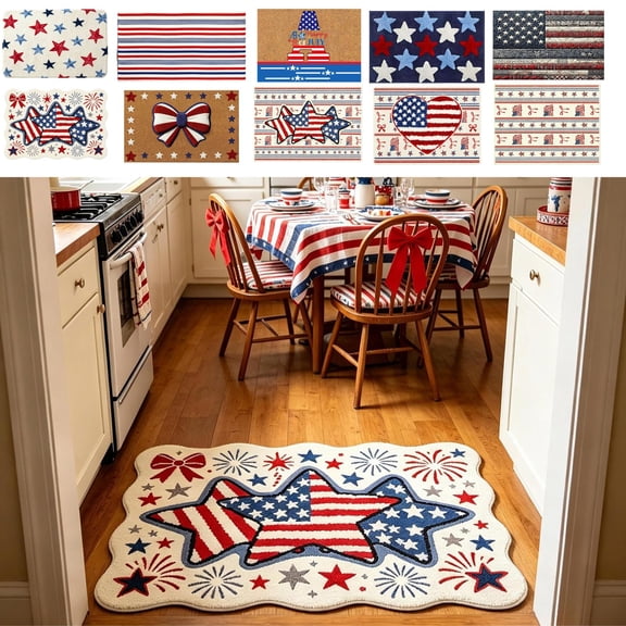 Beautynvta Patriotic Star & Fireworks Doormat, Thick Non-Slip Absorbent Rug for 4th of July Independence Day Bathroom, Entrance and Kitchen Decor, 23.6x15.7 Inch