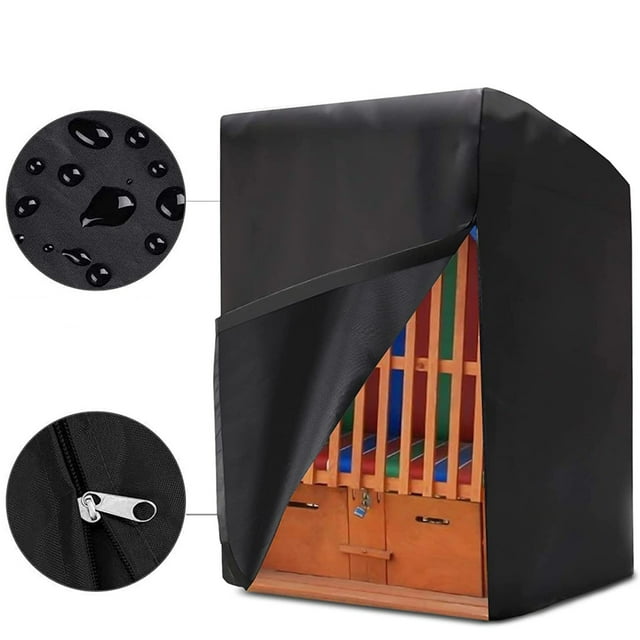 Laklulu Strandkorb Schutzhülle Winterfest Abdeckung für Strandkorb,Schwerlast 420D Oxford Gewebe Wasserdicht und UV-Best?ndiges Strandkorbhülle 135x105x175/140cm(Schwarz)