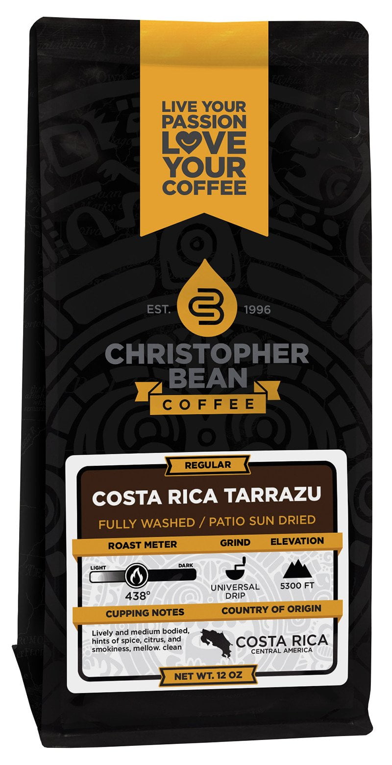 Costa Rica Tarrazu Non-Flavored Regular Ground Christopher Bean Coffee, 100% Arabica, No Sugar, No Fats, 12 Oz Bag of coffee