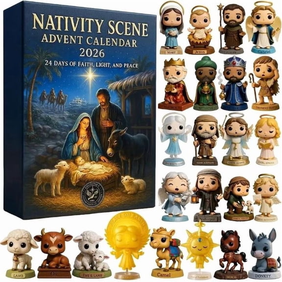 2026 Nativity Scene Advent Calendar, 24 Days of Faith Light Peace, 24Pcs Acrylic Mini Figurine Pendants, Meaningful Religious Countdown Gift for Holiday Season