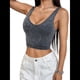 thumbnail image 2 of Tops Cortos Sin Mangas para Mujer con Cuello Cuadrado Acanalado Negro M, 2 of 7