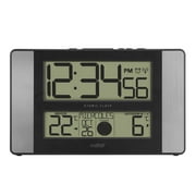 La Crosse Technology Atomic Digital Clock with Temperature and Moon Phase, Aluminum finish, 513-1417AL