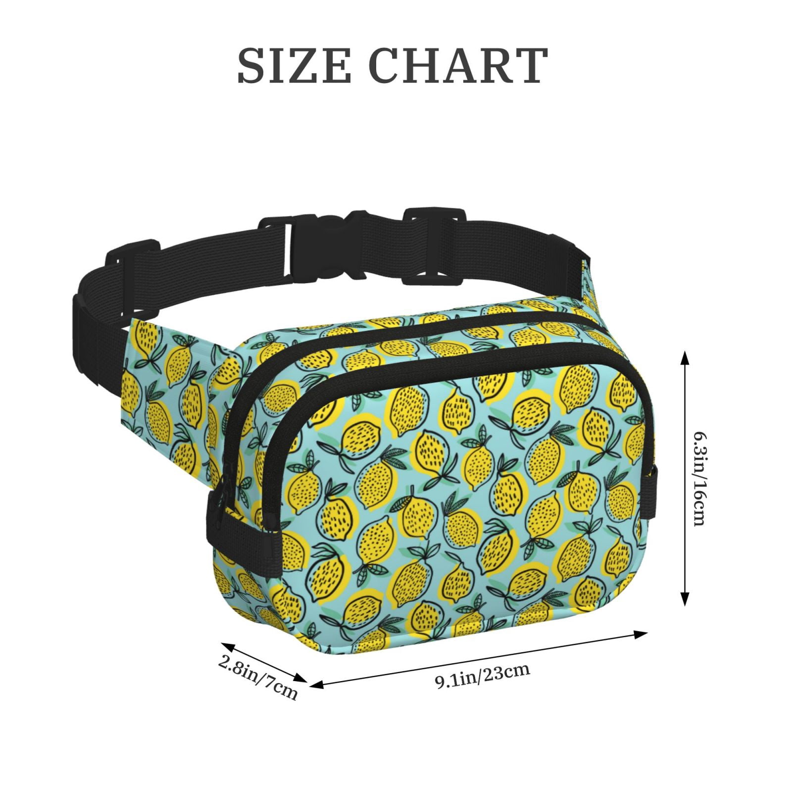 Fuzoiu Lemon Print Unisex Square Double Layer Waist Bag,Crossbody Fanny Pack Travel Workout Accessory