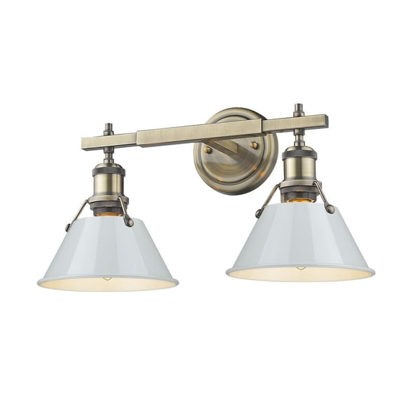 Orwell 2-Light Vanity Light in Aged Brass with Dusky Blue