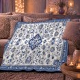 thumbnail image 6 of Intricate Blue Mandala Medallion, Mystical Botanical Garden Scene, Warm Flannel Blanket for Cabin and Lodge, Garden Lovers Thanksgiving Gift, Artistic Home Decor, 6 of 9