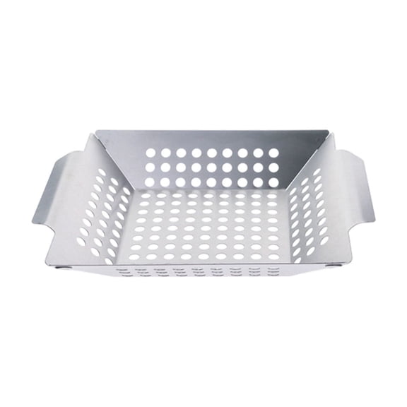 Stainless Steel Perforated BBQ Grill Basket With Dual Handles Multi-Size Barbecue Tray For Vegetable Meat Seafood Outdoor Grill & Oven Cooking(Silver-8In)