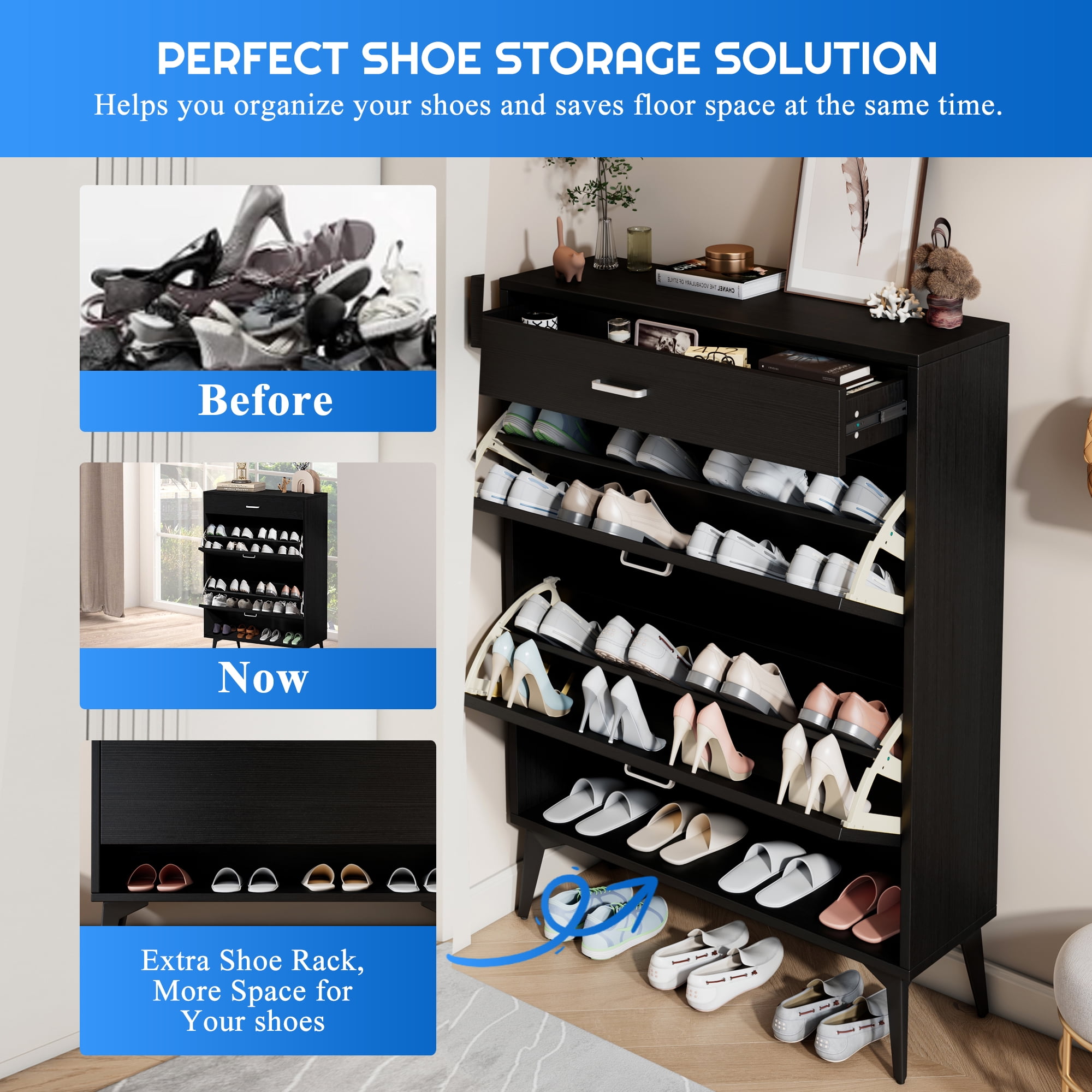 2 Flip Drawers Shoe Storage Cabinet, Free Standing Shoe Rack, Slim Shoe  Organizer Cabinet for Entryway, Hallway - ShopStyle