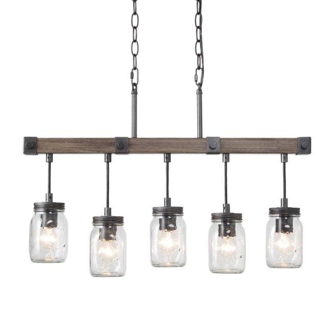LNC Maison 5-Light Distressed Rusty Black and Brown Wood Grain Farmhouse Textured Glass Linear LED Kitchen Island Light, Dining Room Pendant Light,26"Lx3"Dx17"H,UFRAYNWM1CA385167|Walmart Canada