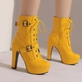 thumbnail image 2 of Mid Calf Boots Women Kitten Heel Square Toe Lace-Up Booties Casual Outdoor Comfortable Dressy Boots Winter Warm Shoes for Women Yellow 9, 2 of 6