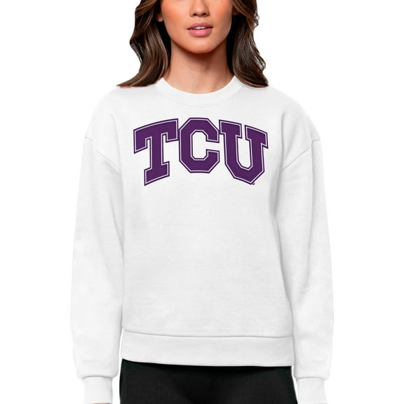 Women's Antigua White TCU Horned Frogs Victory Crewneck Pullover Sweatshirt
