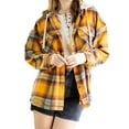 thumbnail image 3 of Franhais Women Plaid Shirt Jacket Casual Long Sleeve Button Down Hooded Woolen Coat Spring Fall, 3 of 9