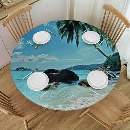 

BCIIG Palm Trees Round Table Cover Stain Resistant & Washable 100% Polyester Tablecloth for Indoor Outdoor Kitchen Dining Wedding Parties 46 -50