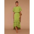 thumbnail image 3 of Green Womens Tiered Ruffle Hem Midi Dress With Flared Short Sleeves, Round Neck, Elegant For Evening Or Cocktail, 3 of 7