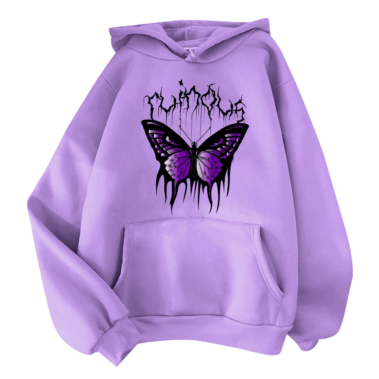 LOVZFMLL Essentials Hoodie Butterfly Print Long Sleeve Pocket