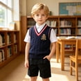 thumbnail image 2 of AJGRHE Boys and Girls Sweater Vest Knitted Streetwear Preppy Style V Neck Crop Knitwear Tank Top for Kids Blue1 1-2 Years, 2 of 6