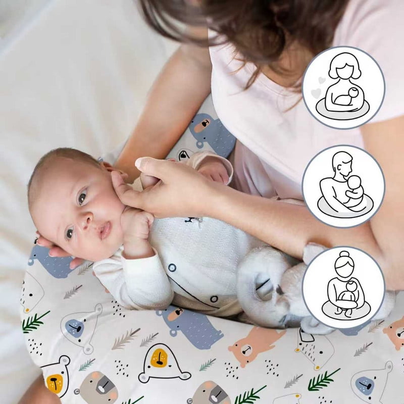Bimocosy Nursing Pillow for Baby Boys Girls, Breastfeeding Pillows, Baby Support Pillow for Nursing, Bottle Feeding, Tummy Time with Machine Washable Cover & Breathable Filling (Bear)