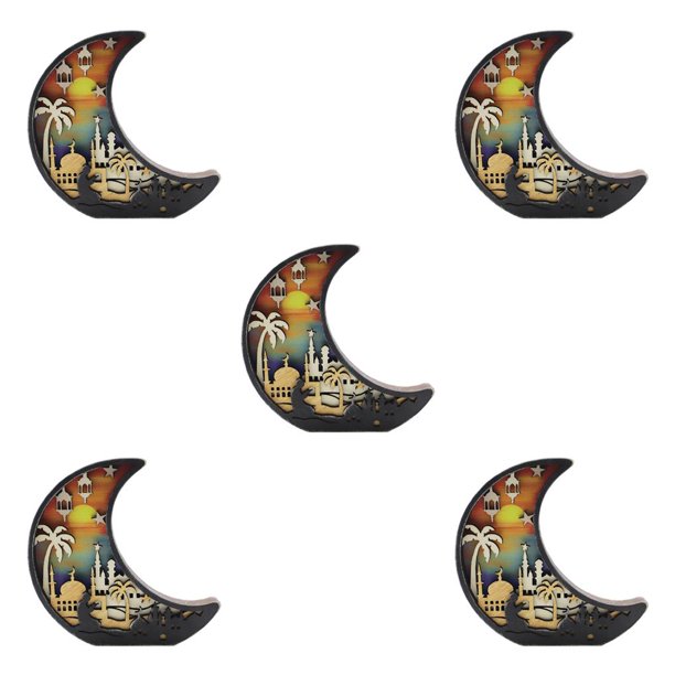 Wosthever Decoraciones Artesanías Eid Mubarak Exquisita forma de luna Luces de fiesta temáticas Adorno Estantería Adorno de escritorio JM00566 JM00566 5piezas Wosthever CBP226669
