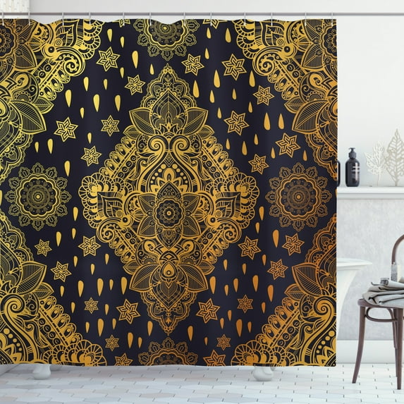 Ambesonne Mandala Shower Curtain, Boho Paisley Folklore, 69"Wx70"L, Charcoal Grey Mustard
