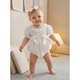 thumbnail image 3 of Cenuakty  Girl 2 Piece Outfit Lace Trim Short Sleeve Smocked Bubble Romper and Bow Headband Cute Summer Clothes, 3 of 5