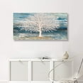 thumbnail image 5 of HFDF Modern Tree Canvas Wall Art Teal Blue and White Pictures Large Abstract Decor Landscape Oil Painting Artwork with 3d Texture and Gold Foil for Living Room Bedroom( 16x12inch Framed, 5 of 7