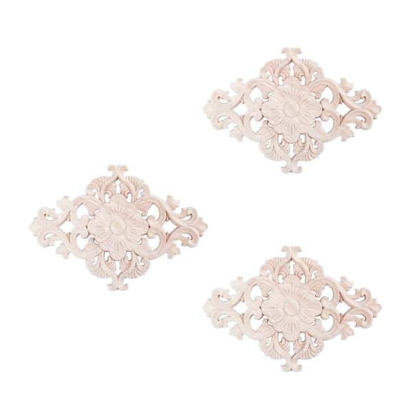3X Lotes de Madera Tallada Aplique de Revestimiento Largo Paredes de Flores Sin Pintar Armarios Tipo de Decoración de la Puerta: 21X15 cm