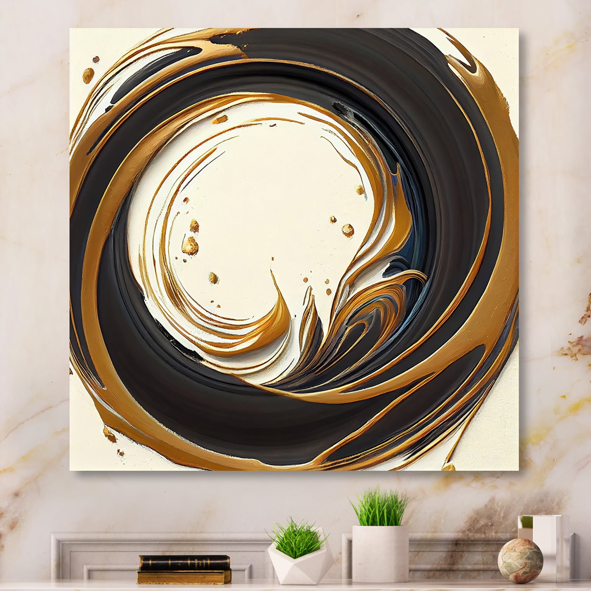 Designart Gold Glamour Circle 1 I Canvas Wall Art