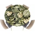 thumbnail image 2 of Round Fitted Tablecloth with Elastic Edge - Watercolor Green Palm Leaves Table Cloth for 36"-44" Circle Tables,Waterproof Oil-Proof Table Cover for Outdoor Picnic Party Events, Summer Tropical Plants, 2 of 6