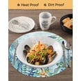 thumbnail image 3 of 13 Inch Round Placemats Set of 6, Teal Green Sea Turtle Non Slip Heat Insulation PP Table Mats, Coastal Summer Beach Seaweed Washable Place Mats for Kitchen Dining Party Table Decor, 3 of 7