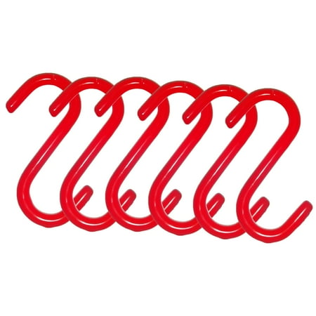 

Wideskall 6 Pieces 3 inch Red Vinyl Coated S Shaped Hooks for Hanging Kitchen Rack